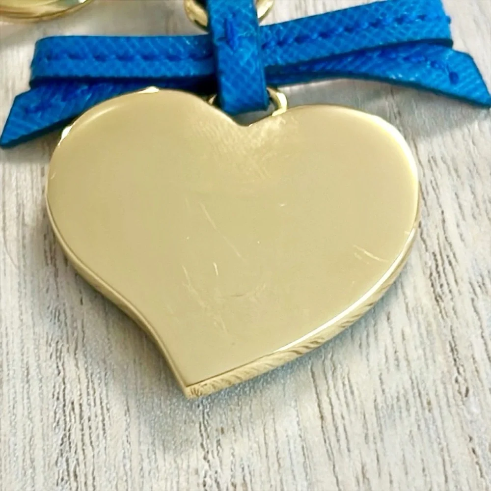 Prada Blue Saffiano Leather Heart-Shaped Logo Bag Charm/Keyring